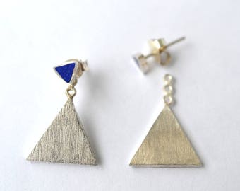 Boucles d'oreilles triangulaires en argent sterling 925 avec lapis lazuli