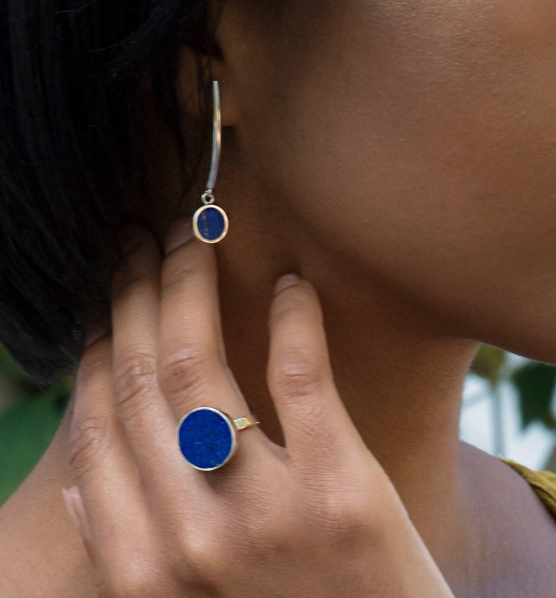 AUDRIELLE 925 Sterling Silver Lapis Lazuli Ring - Handmade Adjustable Gemstone Ring, Oxidized Finish - View #4