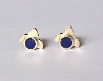 Silver and lapis stud earrings, Gold plated and lapis stud earrings, lapis lazuli earrings, lapis lazuli stud earrings, silver earrings
