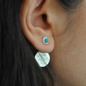 Turquoise Sterling Silver Earjackets, Persian Calligraphy Poem Rumi&#39;s Wisdom, Lapis lazuli Earjackets