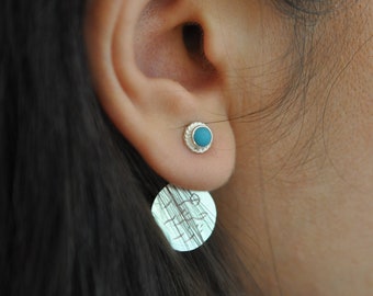 Turquoise Sterling Silver Earjackets, Persian Calligraphy Poem Rumi's Wisdom, Lapis lazuli Earjackets