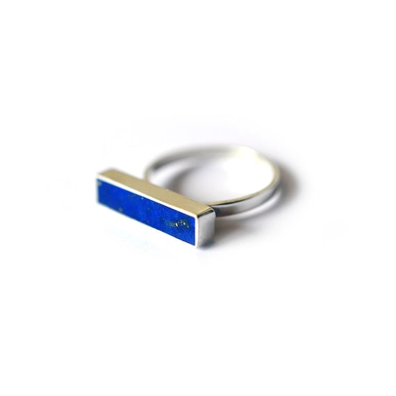 Lapis Lazuli Ring on 925 Sterling Silver Rectangle Shape