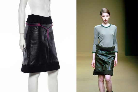 MIU MIU a/w 1999 Runway Black Leather and Wool Kni