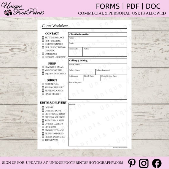Photography Client Workflow Template – Business Organizer (PDF)