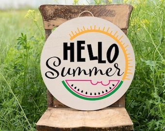 Hola Verano Sandía SVG - Diseño de Letrero para Porche a Color (Descarga Digital)