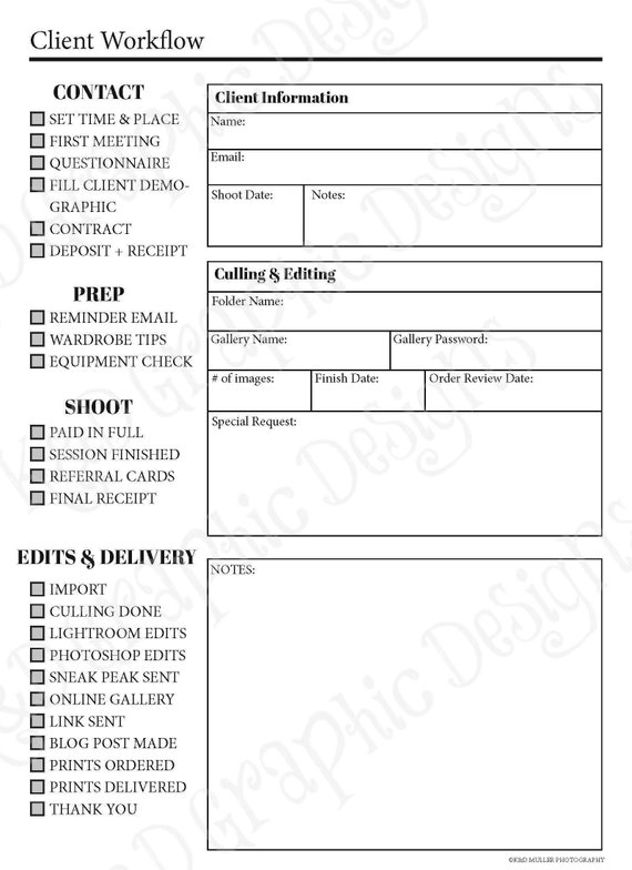 Printable client workflow photography workflow checklist Etsy
