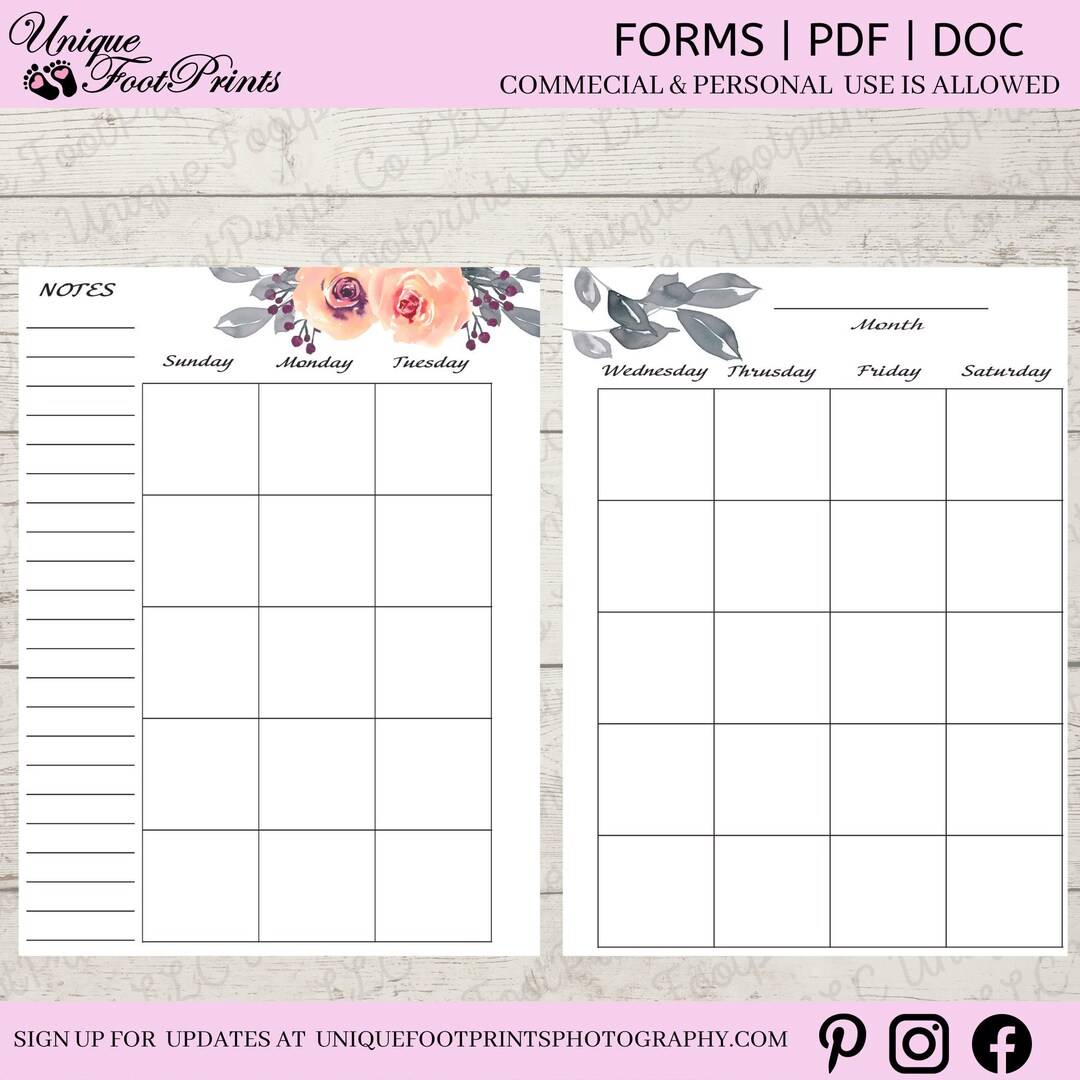 Monthly Planner Printable INSTANT Download, Discbound Calendar Layout ...
