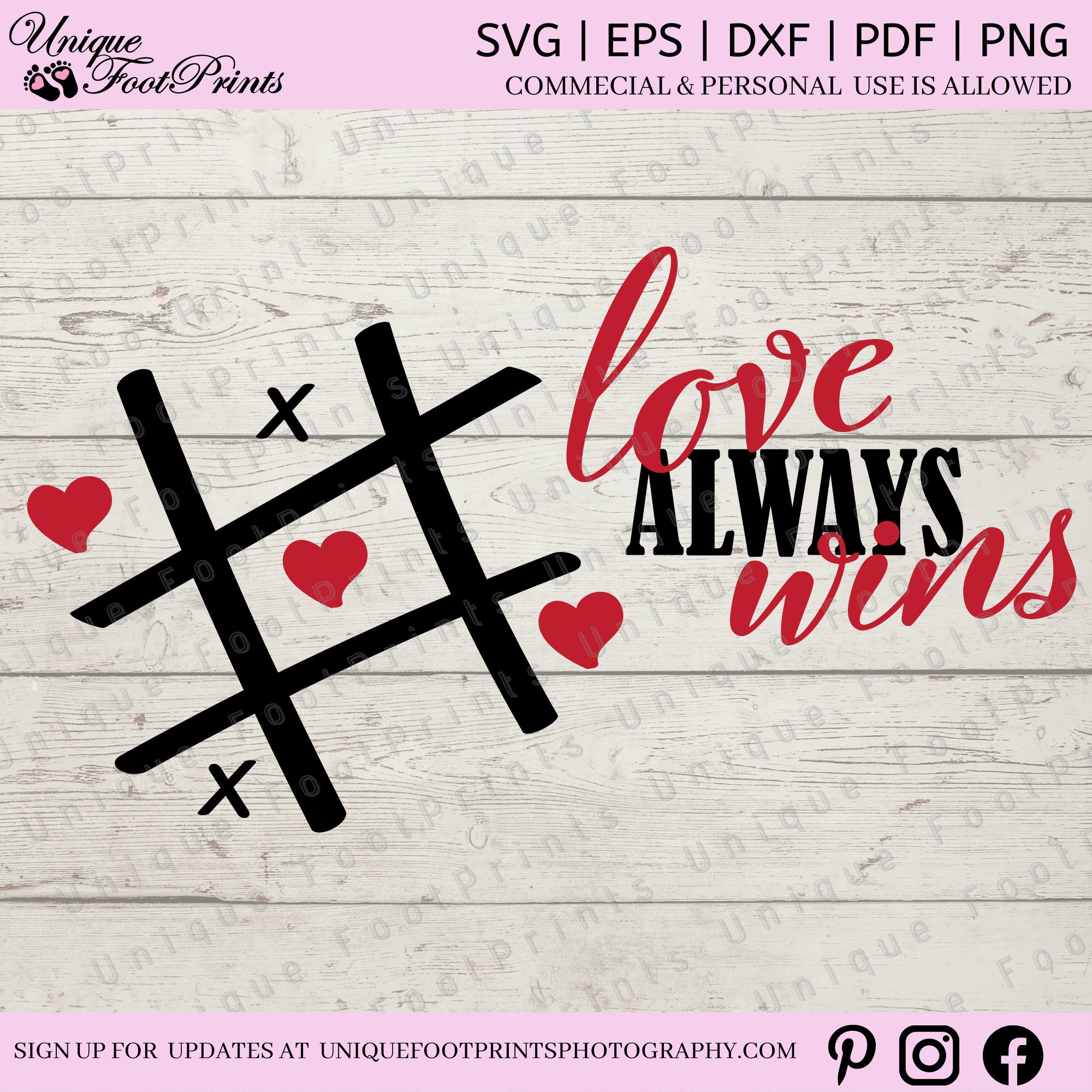 Love Always Wins Tic Tac Toe SVG - Valentine’s Day Clipart - Digital ...