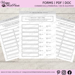 Lies vs Truth Worksheet, Negative Thoughts, Mental Health (PDF)