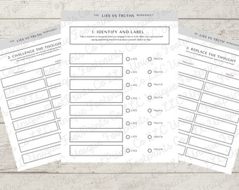 Hoja de trabajo sobre mentiras vs. verdades, pensamientos negativos y salud mental (PDF)