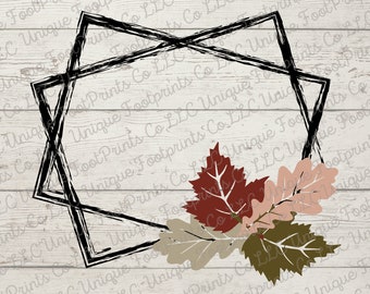 Digital Autumn Leaves PNG Frames. Harvest Graphic Rectangle SVG Clip Art. Fall Frame Art Decoration. Thanksgiving Leaf Images Border Designs