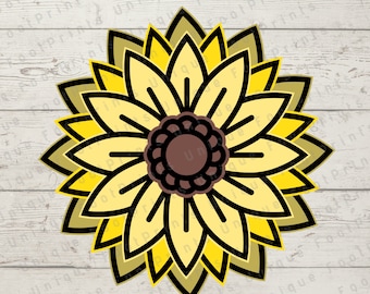 Sunflower SVG - Layered Sunflower SVG - 3D Mandala SVG - Shadow Box - Paper Cut File - Cricut Laser Cut - Flower svg