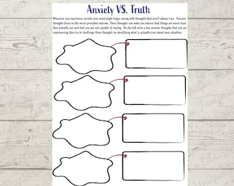 Anxiety vs Truth Worksheet, Mental Health Problem Solving (PDF, PNG, JPEG)