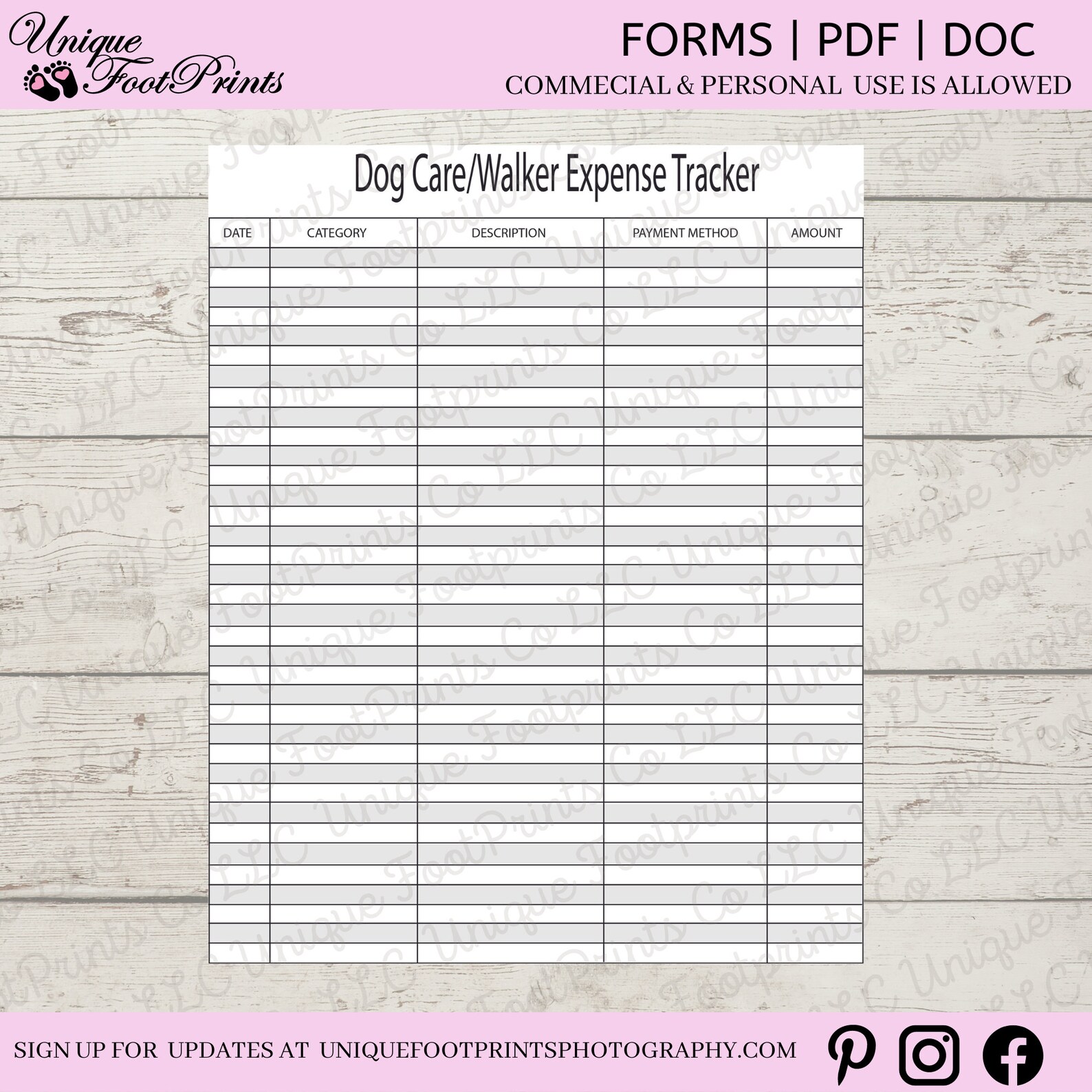 Dog Expense Tracker, Expense Form, Dog Daycare Expense Tracker, Dog