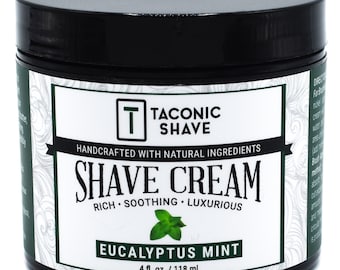 Taconic Shave Eucalyptus Mint Naturally Slick Shaving Cream - Artisan Made in USA with Organic Oils