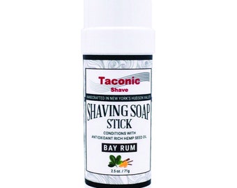 Taconic Shave Bay Rum Shaving Soap Stick with Antioxidant-Rich Hemp Seed Oil-  All Natural Artisan Made - Great for Travel