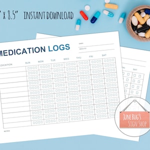 Medication Tracker, INSTANT DOWNLOAD, Medication Logs, Prescription Logs, Medication Reminder