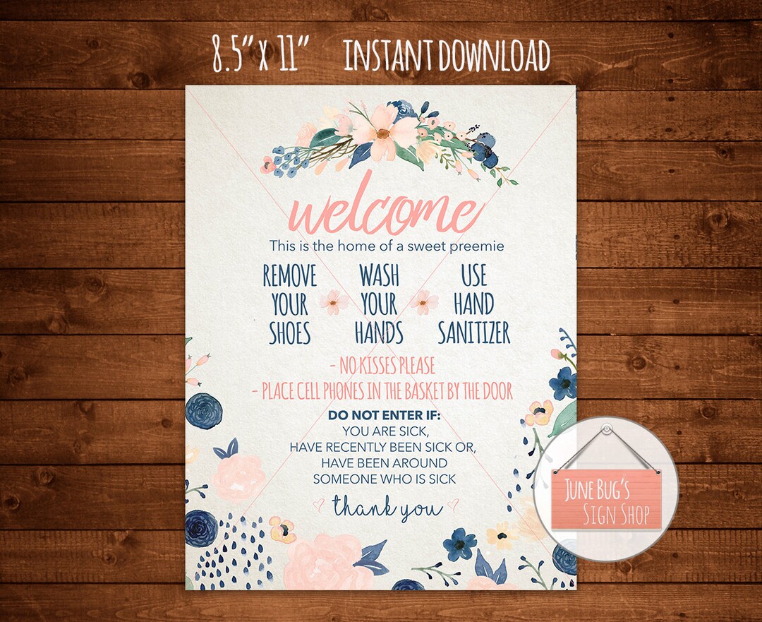 Preemie Wash Hands Welcome Sign, PRINTABLE INSTANT DOWNLOAD, Front Door ...