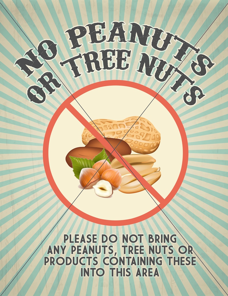 Customizeable Tree Nut Allergy Sign, PRINTABLE INSTANT DOWNLOAD
