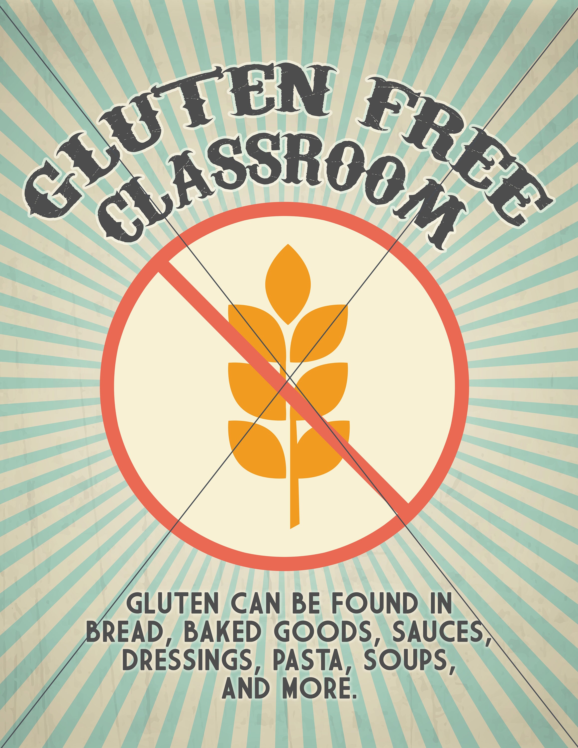 Gluten Free Sign, PRINTABLE INSTANT DOWNLOAD, Classroom, Daycare or ...