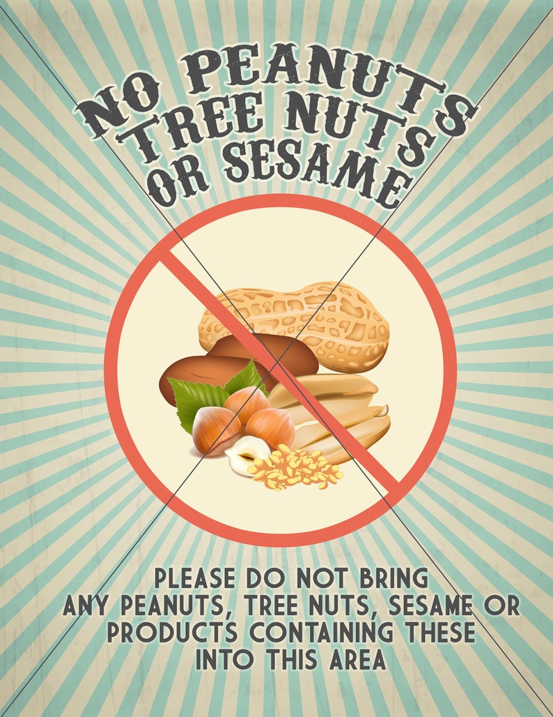 Customizeable Tree Nut Allergy Sign, PRINTABLE INSTANT DOWNLOAD