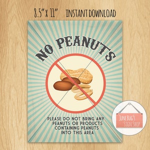 Allergy Sign, PRINTABLE INSTANT DOWNLOAD, Classroom, Daycare or Home Sign, Nut Allergy, Peanut Allergy