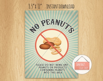 Allergy Sign, PRINTABLE INSTANT DOWNLOAD, Classroom, Daycare or Home Sign, Nut Allergy, Peanut Allergy