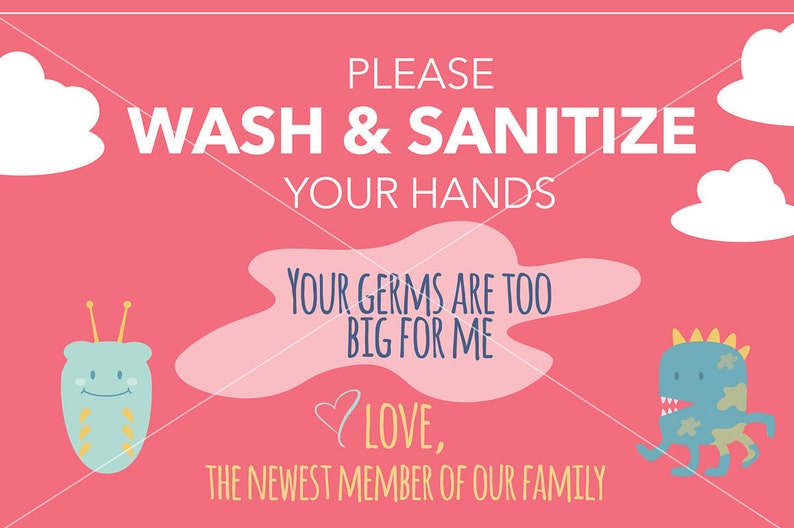 Wash Your Hands Tent Sink Sign Printable Instant Download Sanitize Newborn Sign Baby Sign Preemie Germ Free Zone Premature Infant
