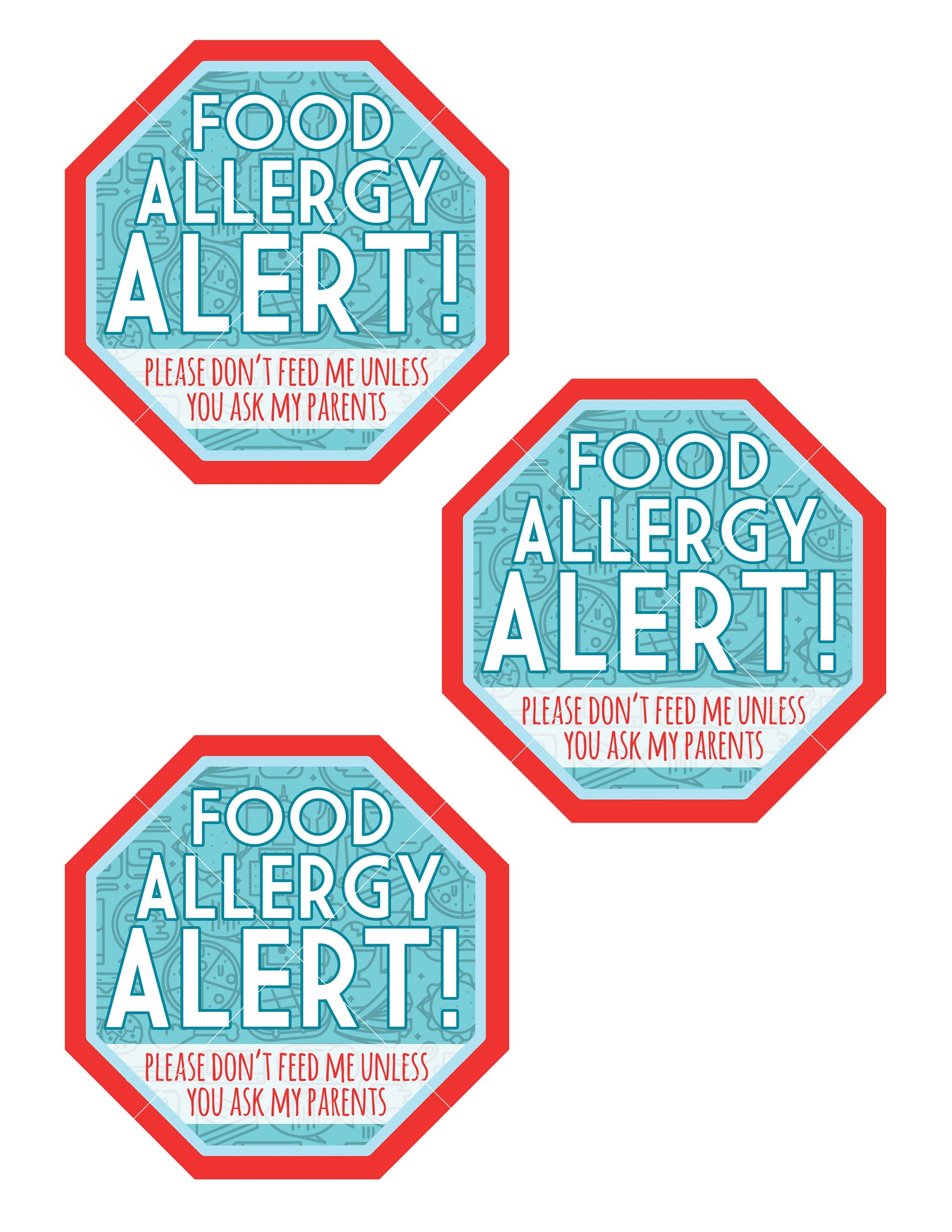 allergy alert stop sign printable instant download lunchbox etsy