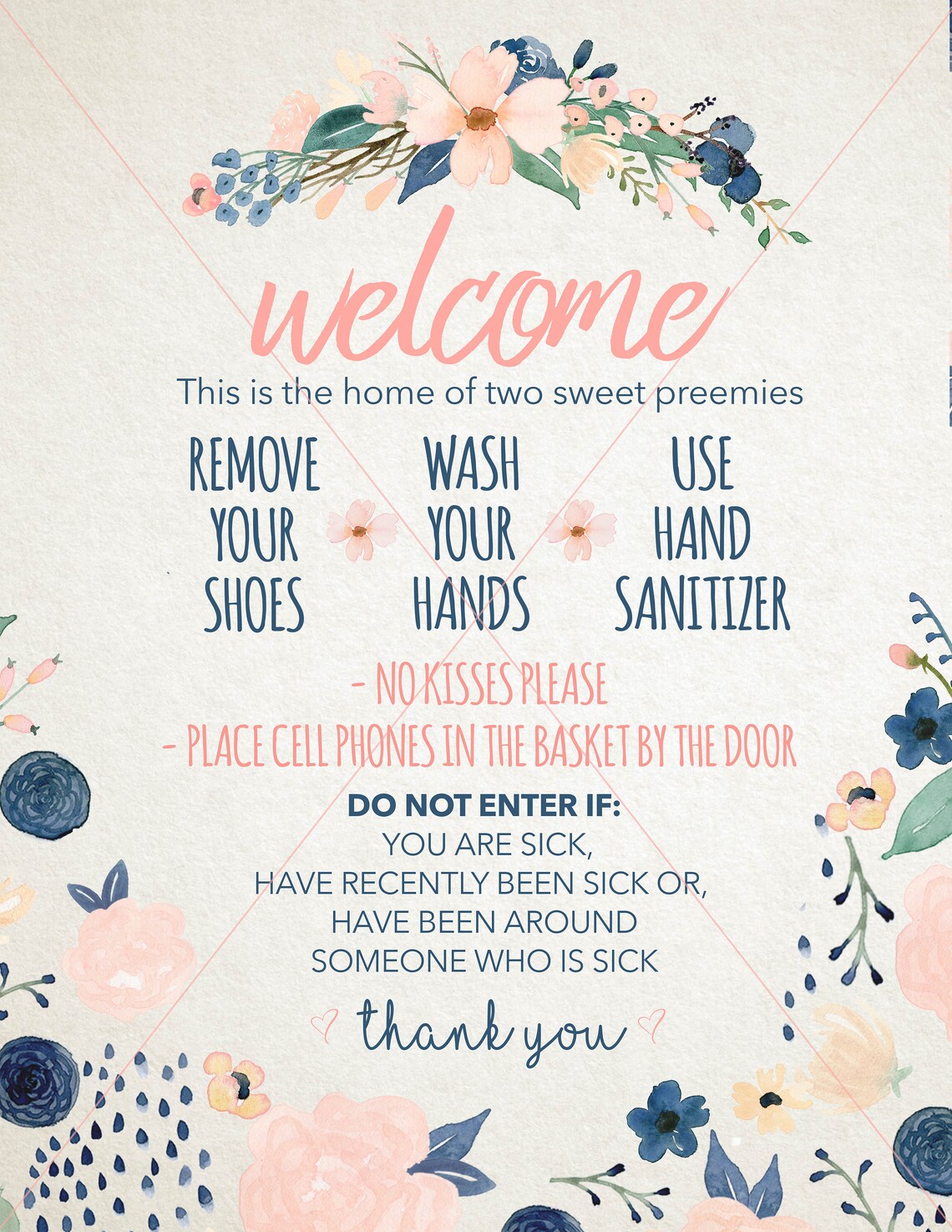 Preemie Wash Hands Welcome Sign, PRINTABLE INSTANT DOWNLOAD, Front Door ...
