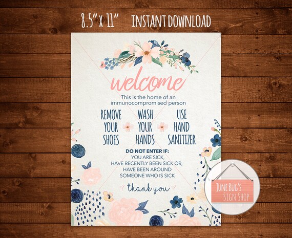 Wash Hands Welcome Sign Printable Instant Download Front Etsy