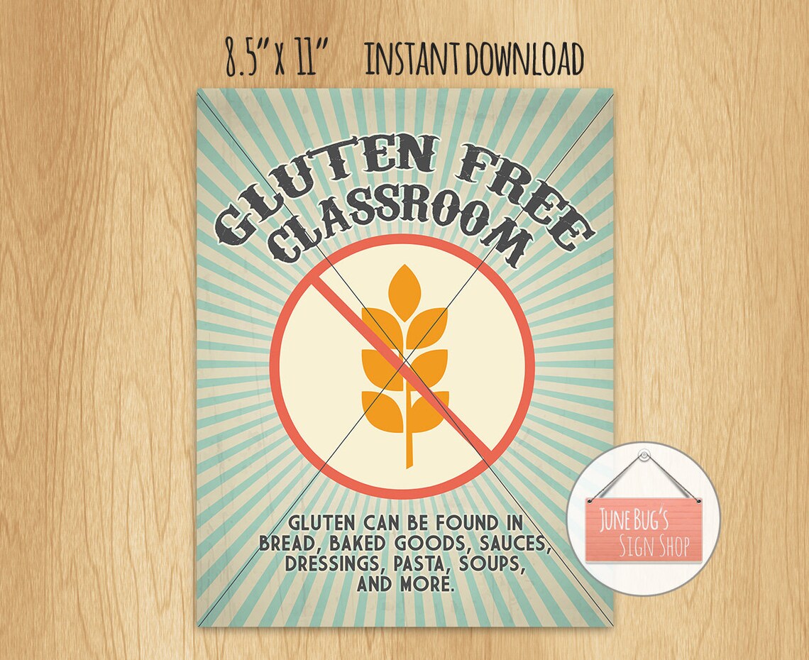 Gluten Free Sign, PRINTABLE INSTANT DOWNLOAD, Classroom, Daycare or ...