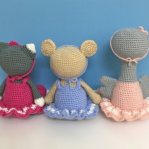 Amigurumi Ballerina Ostrich, Mouse and Kitten Pattern Instant Download Crochet Pattern and Tutorial image 2