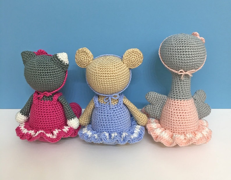 Amigurumi Ballerina Ostrich, Mouse and Kitten Pattern Instant Download Crochet Pattern and Tutorial image 2