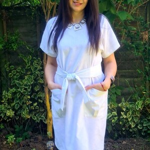 White loose linen woman dress