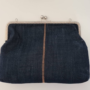 Metal frame denim clutch bag/Sustainable denim small bag/Denim cloth bag for women/Vintage Denim Cutch bag/Denim Party Bag