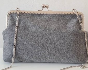 Wool Frame Clutch Bag/Grey wool clutch bag/Bridal bag/Bridesmade Bag/Evening Bag/Party Bag/