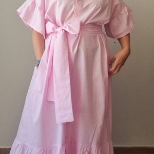 Pink cotton long summer dress.