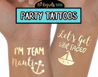 Tatouages nautiques pour enterrement de vie de jeune fille : or « Ship Faced » et « Team Nauti »
