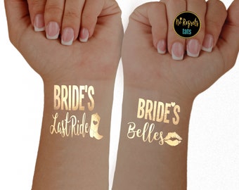Country Bachelorette / Bachelorette party tattoos / Bachelorette tattoos / cowgirl party favors / Gold temporary tattoos / hen party favors