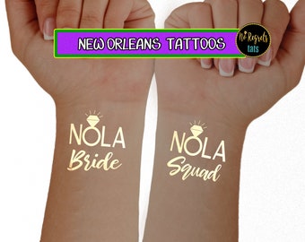 NOLA Tattoos / Bachelorette party tattoos / NOLA Bachelorette tattoos / New Orleans party favors / Gold tattoos / hen party favors