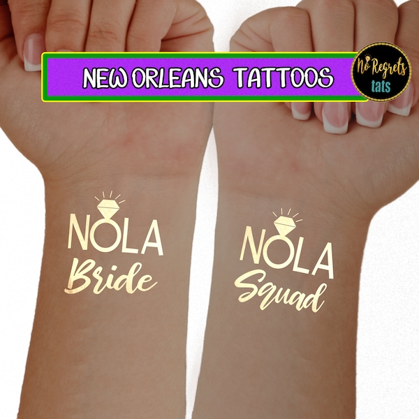 NOLA Tattoos / Bachelorette party tattoos / NOLA Bachelorette tattoos / New Orleans party favors / Gold tattoos / hen party favors
