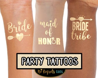Spring Wedding, Gold Bachelorette Party Favors / bride tribe tattoo / gold temporary tattoos / floral bachelorette, bachelorette party