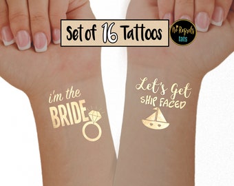 Tatouages or pour enterrement de vie de jeune fille : thème nautique, tatouage de la mariée