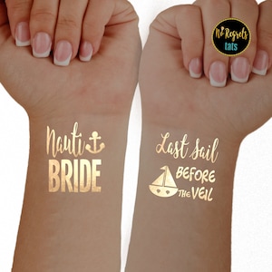 Dernière voile avant le voile Tatouages de fête / Nauti Bride / Tatouages bachelorette or / faveurs de fête de poule / Tatouages de fête sur le thème nauti