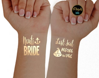 Last Sail Before the Veil Party Tattoos / Nauti Bride / Bachelorette tattoos gold / hen party favors / Nauti themed party tattoos