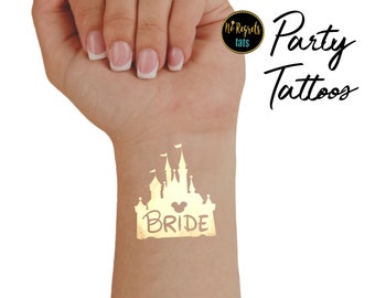 Disney Inspired Bride Tattoo / Bachelorette party favors / Bridal party favors / Temporary tattoo / Metallic gold tattoos