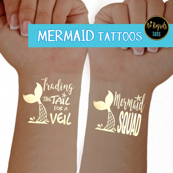 Mermaid Tattoos / Bachelorette party tattoos / Mermaid Themed / hen party favors / Mermaid Squad / Gold Metallic Tattoos / Beach wedding