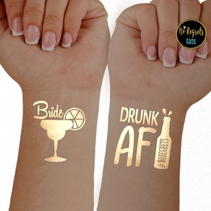 Bach party tattoos, party favors, margarita tattoos, wine tattoos, drunk AF, temporary tattoos gold, fun party favors, drinking tattoos