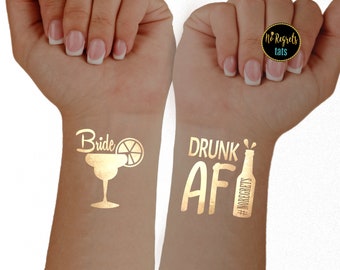 Bach party tattoos, party favors, margarita tattoos, wine tattoos, drunk AF, temporary tattoos gold, fun party favors, drinking tattoos